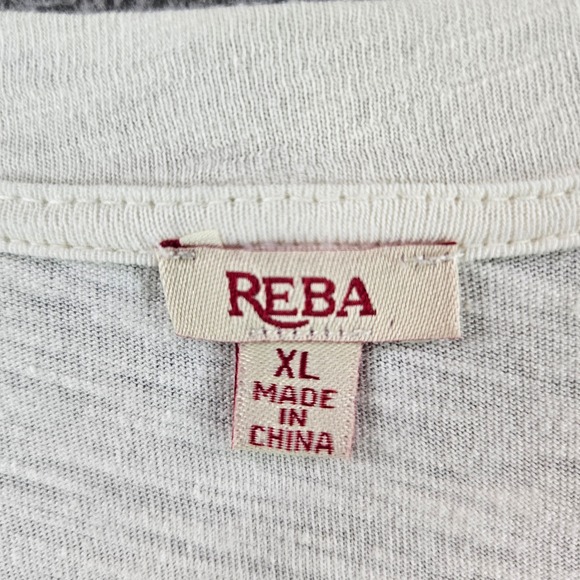 Reba Womens XL Cream Long Sleeve Henley Top Pintuck Woven Bib - Picture 3 of 9